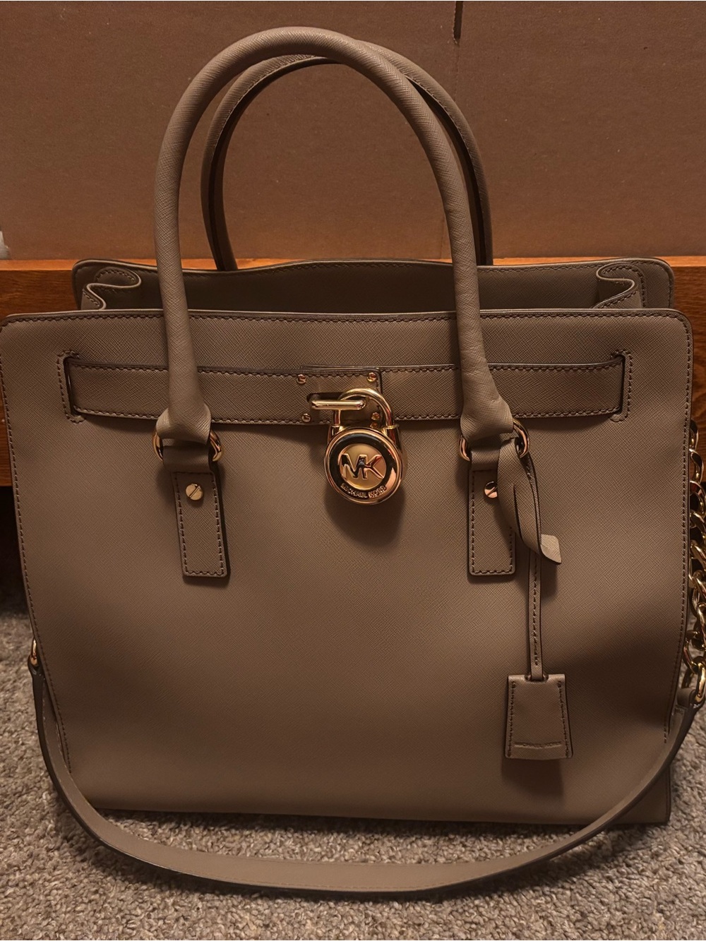 Michael Kors Taupe Saffiano Tote with Gold Hardware